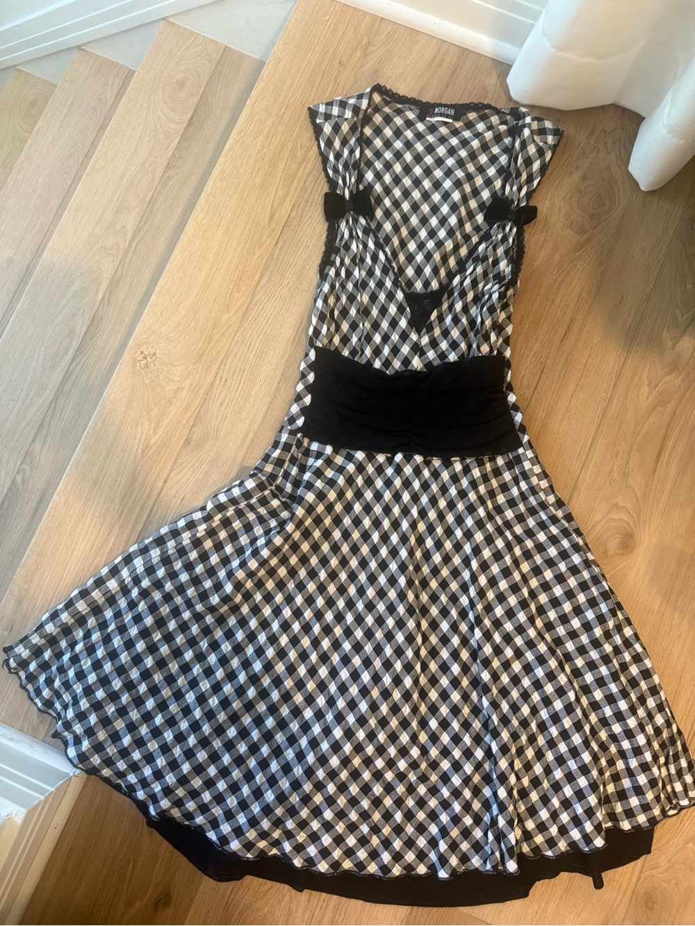 Morgan de toi Black & White Gingham Fit-and-Flare Dress